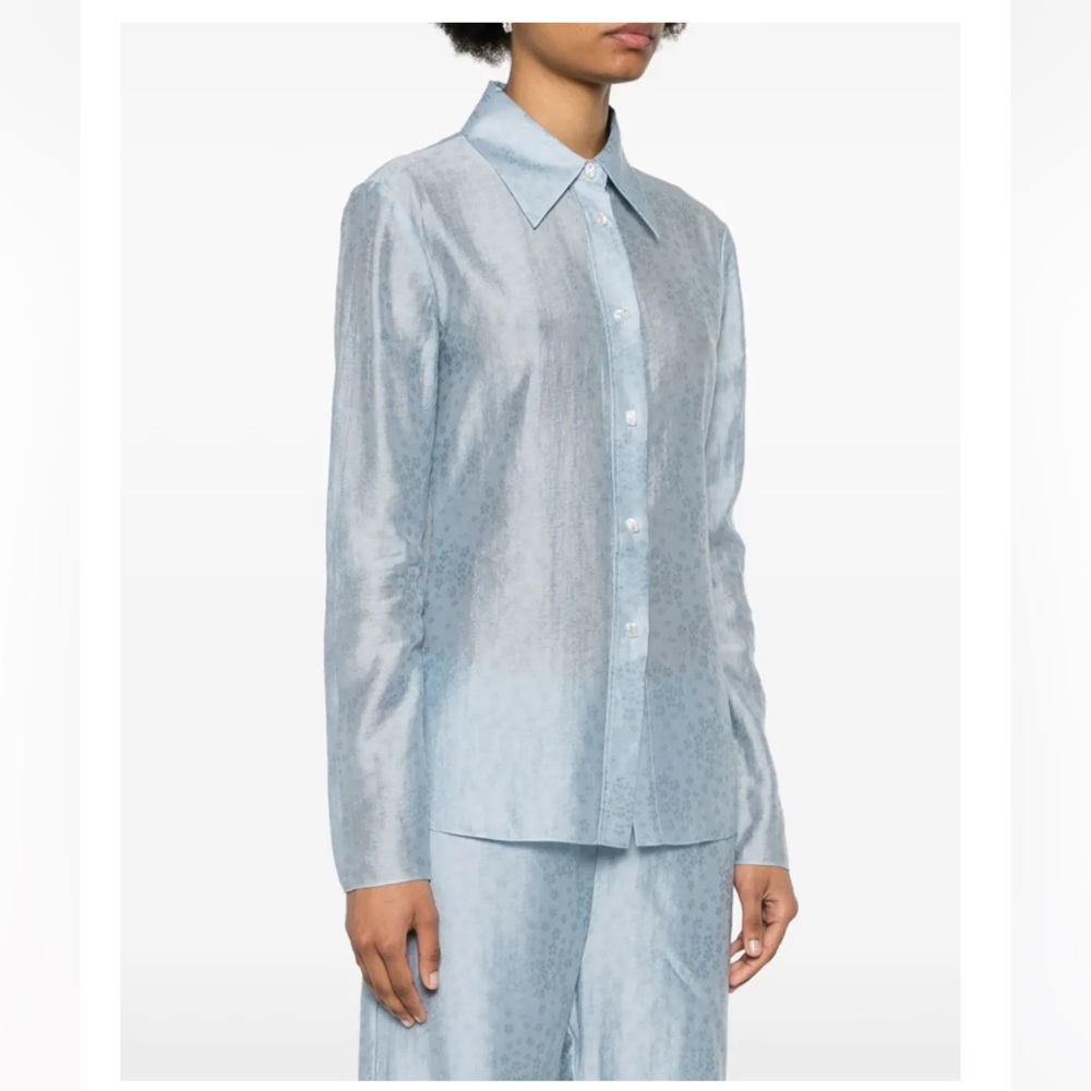 Rodebjer Carmen floral blue shirt, size large.